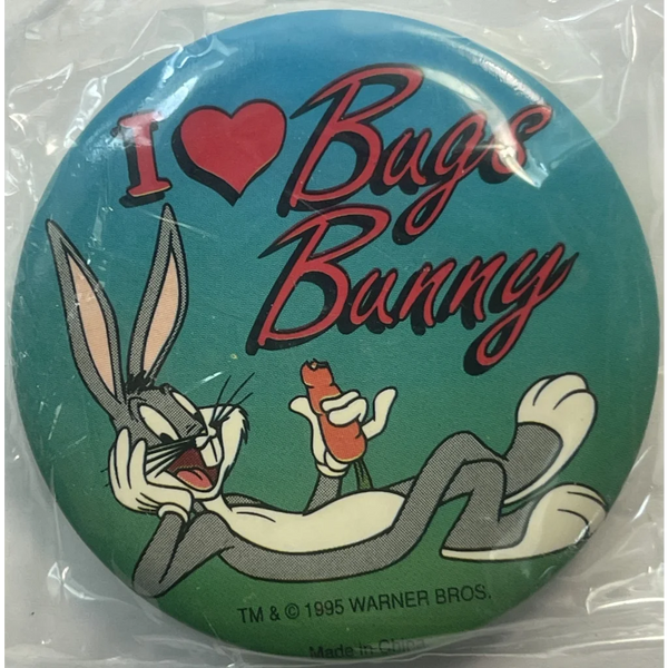 Vintage 1995 Looney Tunes Pin, I Love Bugs, Unopened in Package!