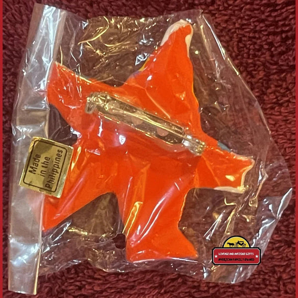 Rare 1960s Handmade Wood Colorful Clown Star Pin, Unopened in Package