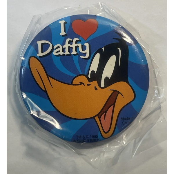 Vintage 1995 Looney Tunes Pin, I Love Daffy Duck, Unopened in Package!
